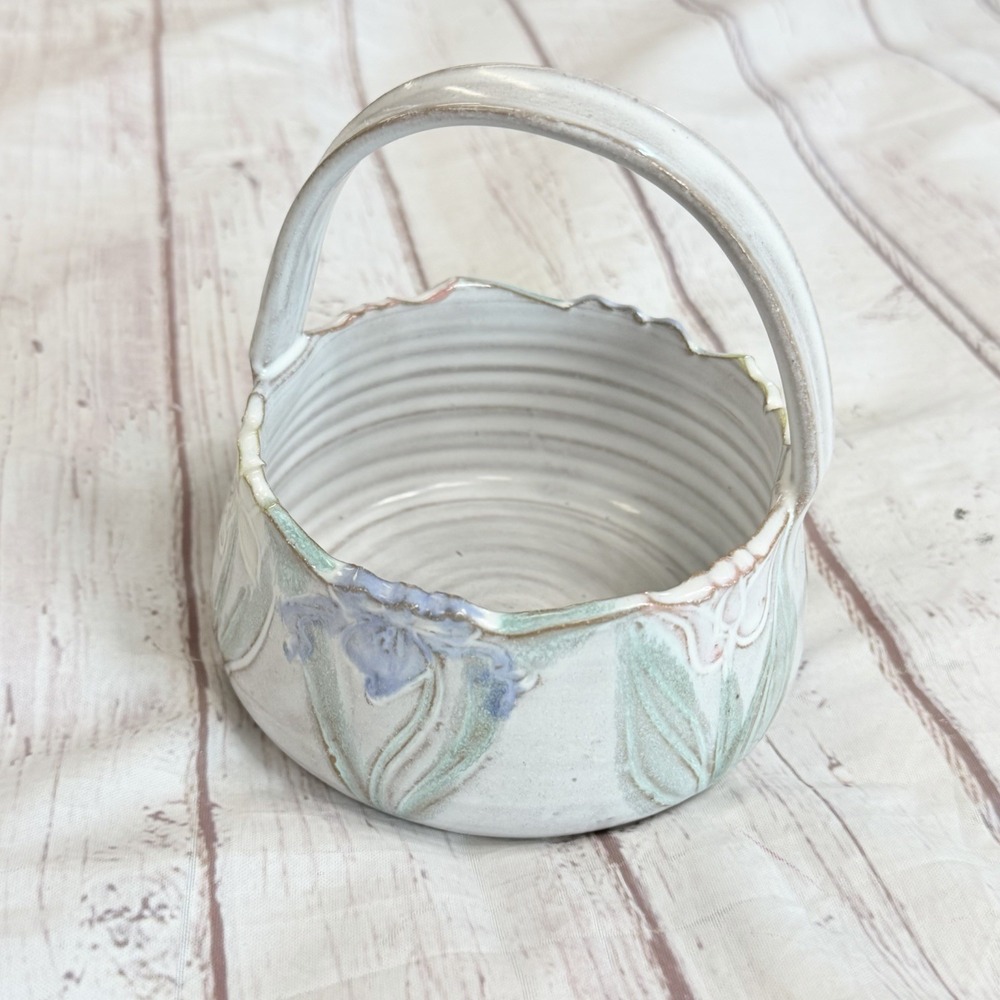 Priscilla Eggen Pottery Basket Spring Botanical Glazed Art Gift Collectible